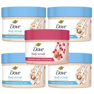 (5) Dove Body Scrub - Crushed Macadamia Rice Milk, Pomegranate Seeds Shea Butter